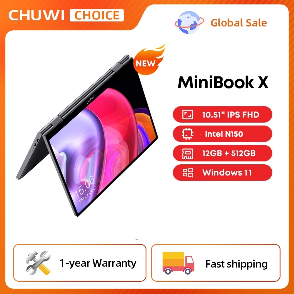 CHUWI MiniBook X แล็ปท็อปแท็บเล็ต 2 In 1 Intel N100 /N5100 10.51 "FHD หน้าจอ IPS 12GB LPDDR5 512G SSD Windows 11 โน้ตบุ๊ค 1200*1920