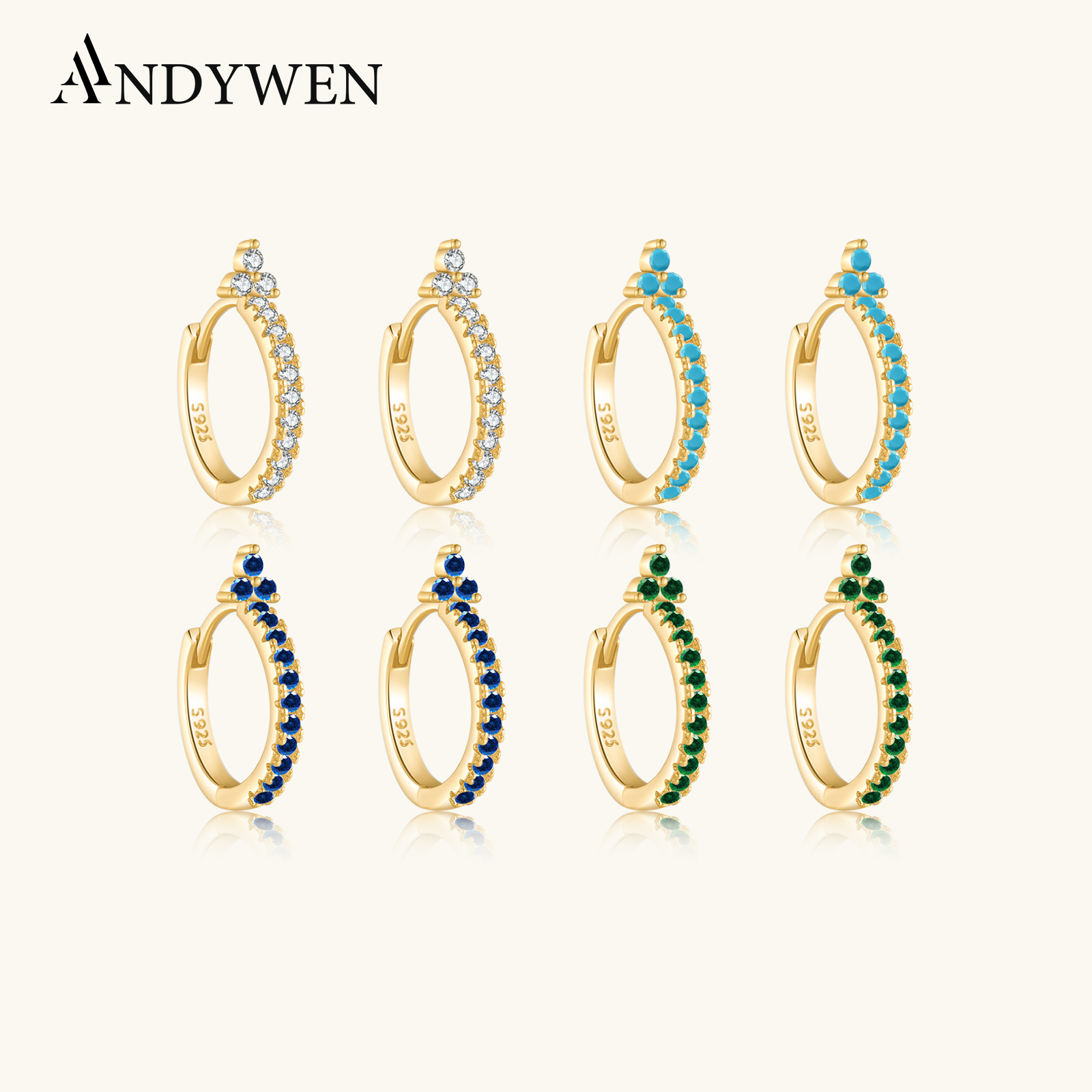 ANDYWEN-Boucles d'oreilles créoles turquoise en argent regardé 925, boucles d'oreilles rondes, piercing de luxe, bijoux fins, mode