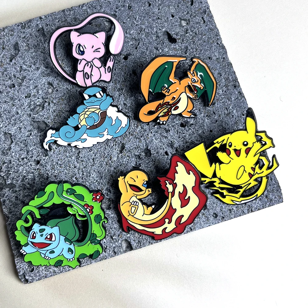 6-teiliges Kawaii Anime-Pins-Set, Emaille-Brosche, Metall-Abzeichen, Schmuck für Kleidung, Rucksack-Accessoires – Squirtle Pocket Monster Geschenk