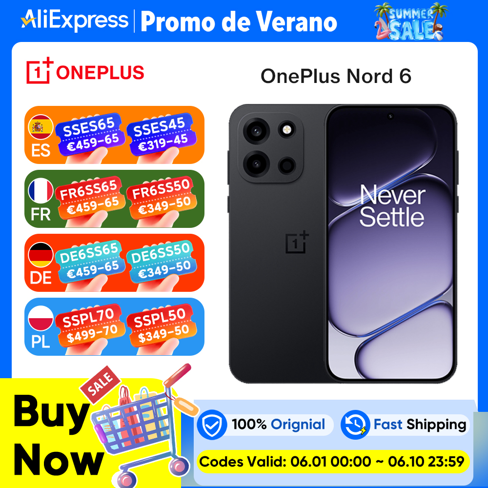 Nuovo smartphone OnePlus Nord 6 5G 2026 8GB+256GB 12GB+512GB Snapdragon 8s Gen 4 165Hz 7500mAh IP69/IP69K Versione Globale