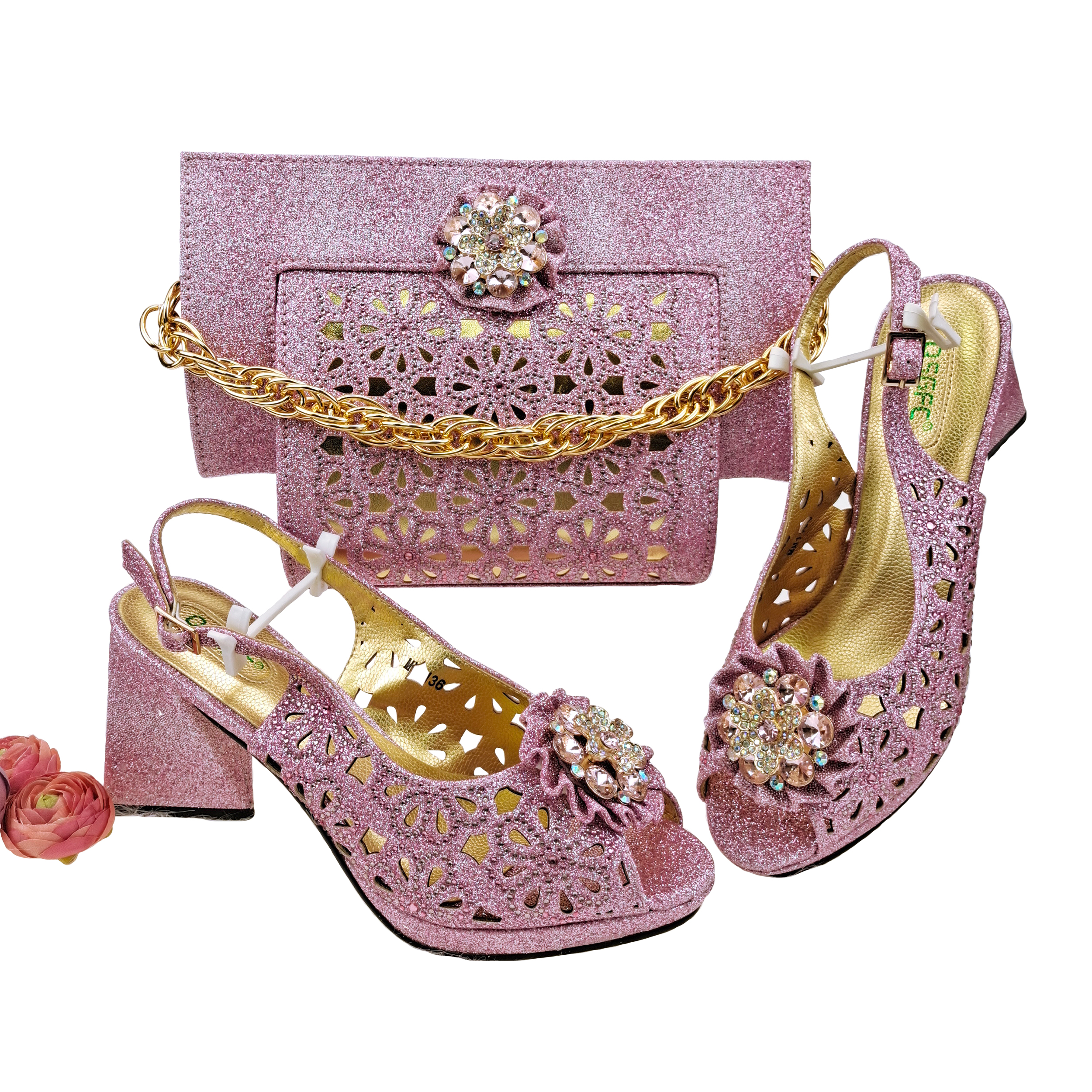 Doershow African fashion Italian Shoes And Bag Sets For Evening Party With Stones pink Italian Handbags Match Bags!  HFV-25