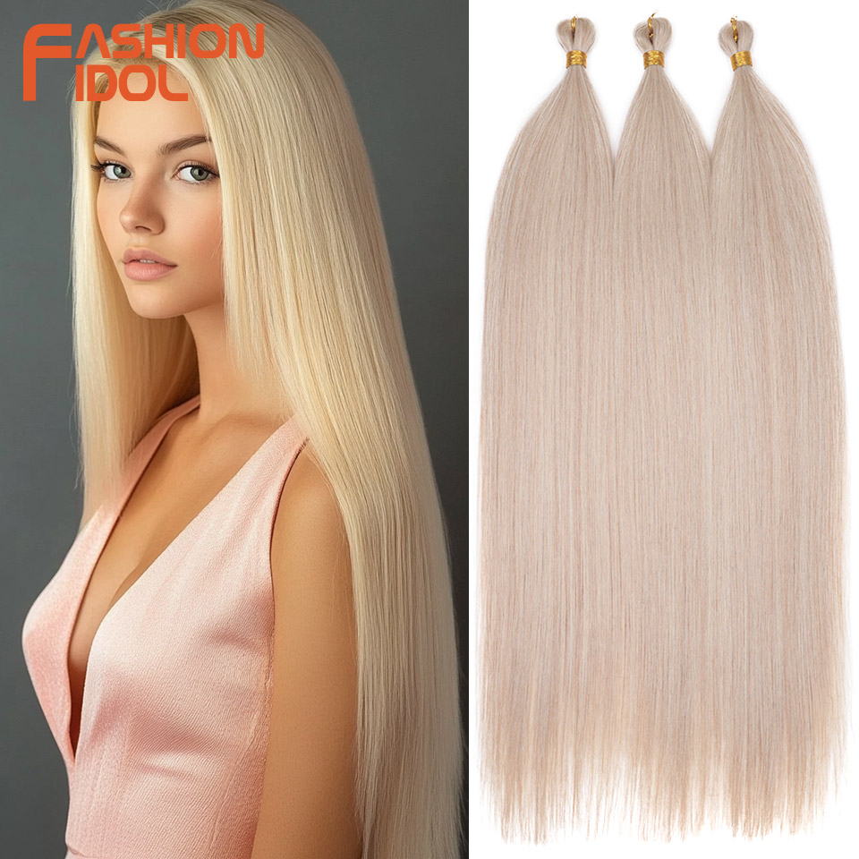 28 Polegada 3 pçs ariel em linha reta pônei feixes de cabelo crochê tranças cabelo sintético trança ombre loira crochê extensões de cabelo