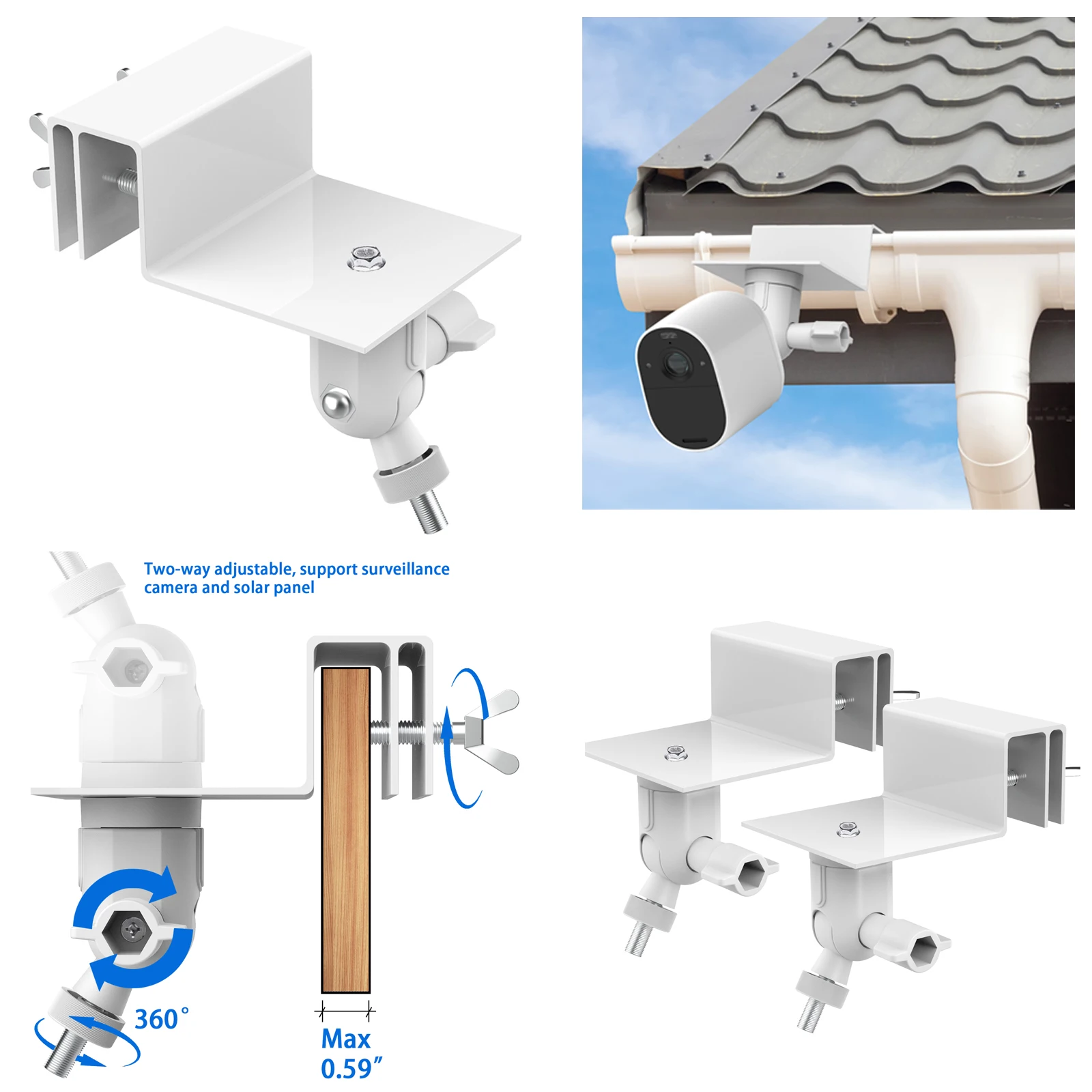 Всепогодное крепление для желобов для Arlo Pro/2/3/4/HD/Ultra/Ultra 2/Go 2/Essential/Outdoor/Eufycam E/2C/2C Pro/2 pro/E20 E40 (белый)