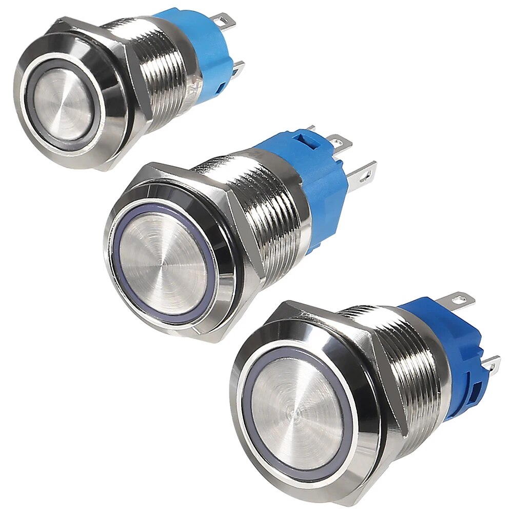 2ชิ้นสวิทช์ปุ่มกดสลักโลหะ DC 12V/24V, 4 PIN รถ RV รถบรรทุกเรือสวิตช์เปิด/ปิด SPDT กันน้ำได้ด้วยตนเอง