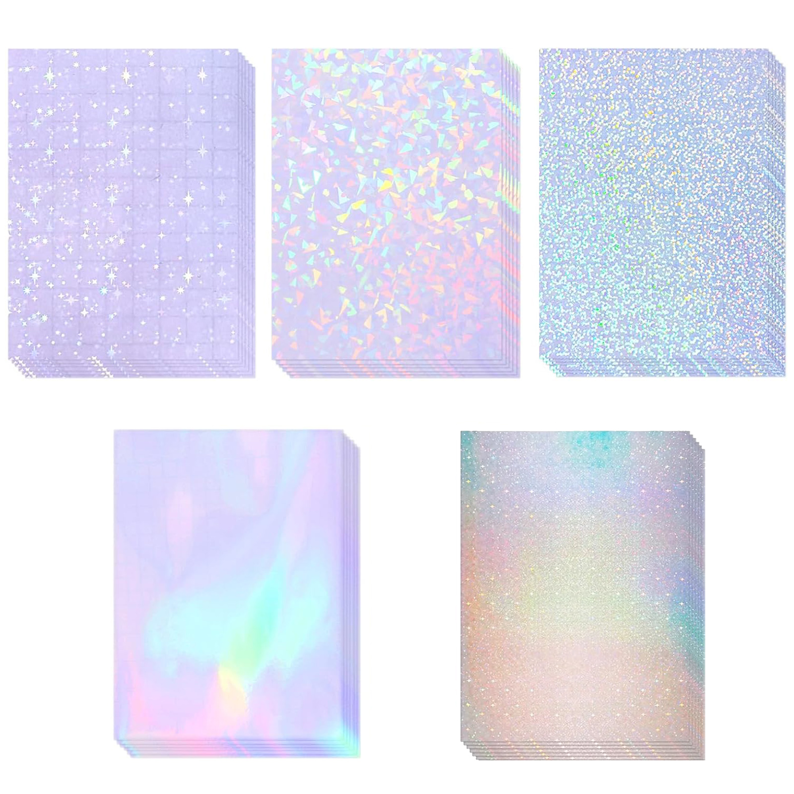 20 fogli di carta adesiva olografica A4 vinile trasparente autoadesivo fogli di laminazione trasparenti impermeabili 11,7 x 8,3 pollici 5 stili