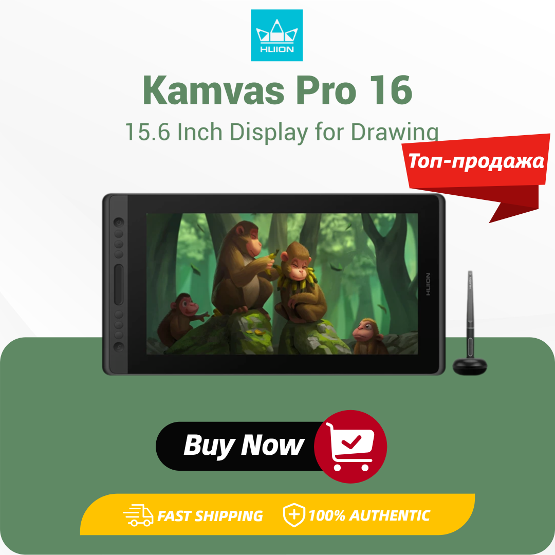 HUION Kamvas Pro 16 grafische tablet display 120%sRGB tekenen pen tablet monitor 15,6 inch scherm met 8192 Levels tilt-functie batterij-vrije stylus sneltoetsen touch bar ondersteuning Mac, Windows, Linux