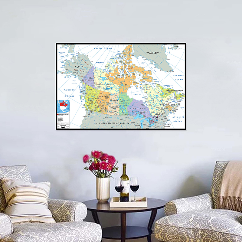 Unframed English Language-Canadian Map-Administrative Map Wall Art Poster Painting Prints and Pictures Home Decor Wall Tapestry
