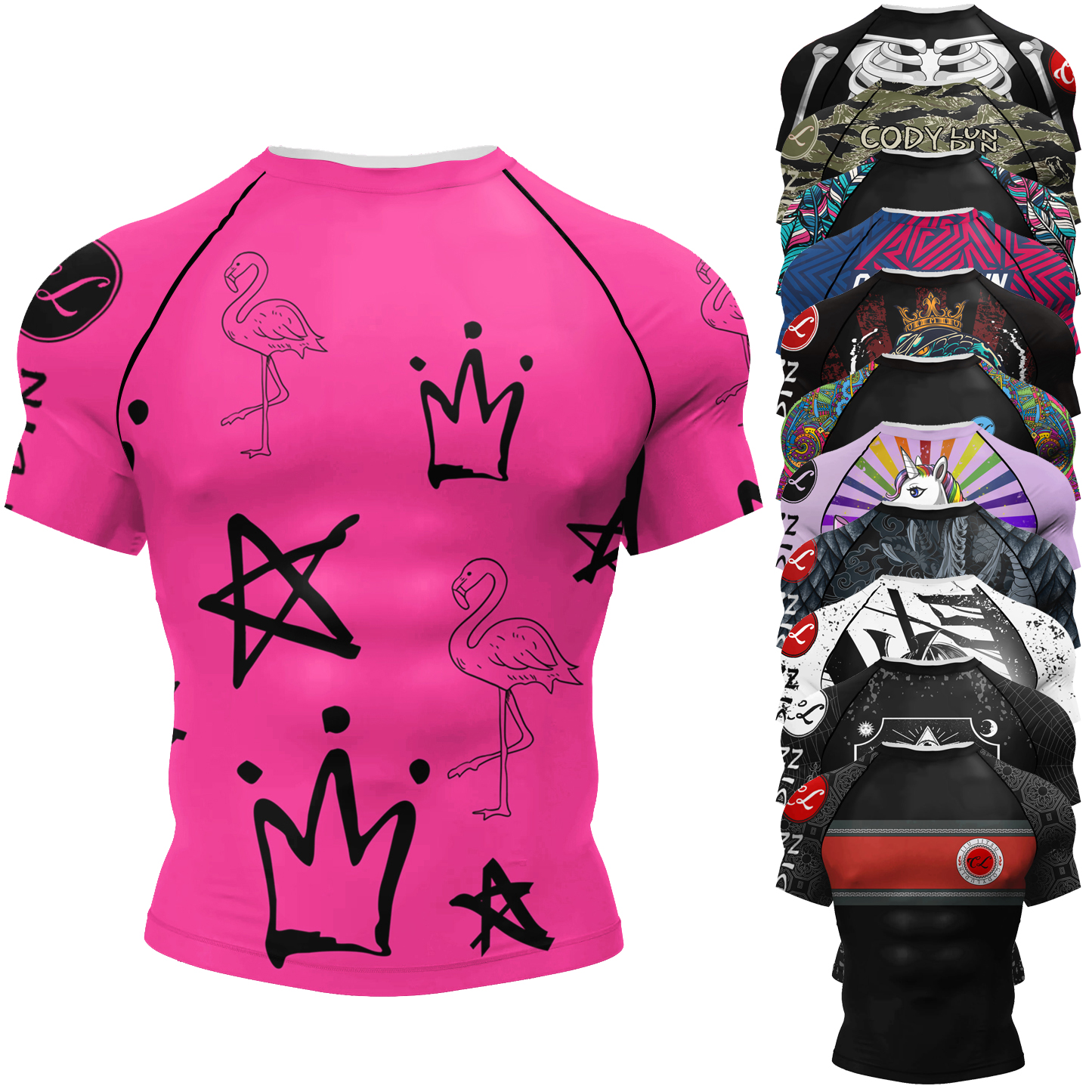 Cody Lundin Kaos Lengan Pendek Pink Pria Jiu Jitsu BJJ No Gi Rash Guard Sublimasi Kaos Lari Latihan Pria Kaos Kebugaran Strech