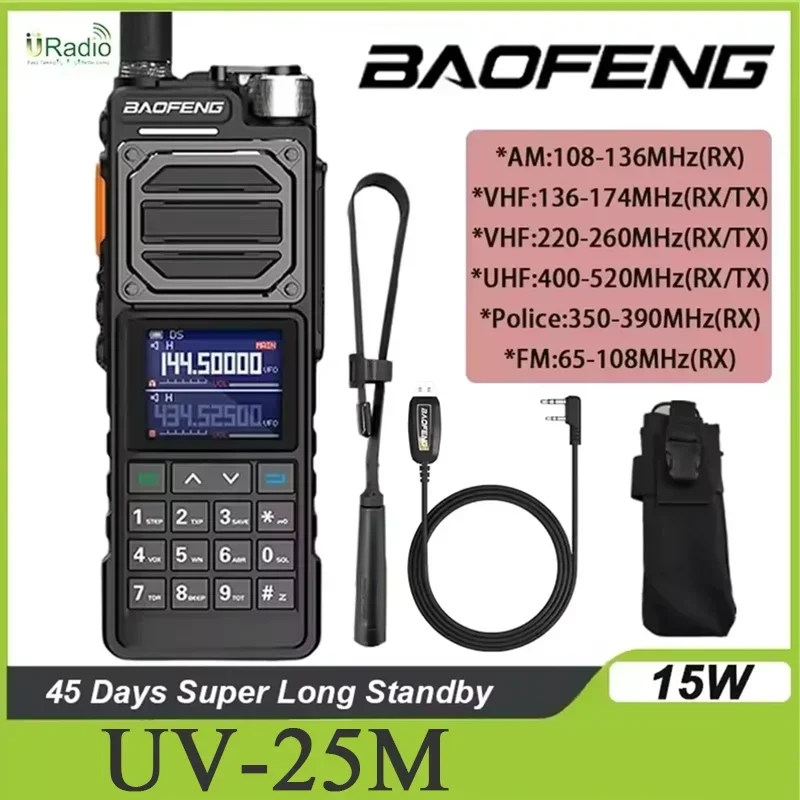 BAOFENG UV-25M Тактическая рация высокой мощности 50 км 136-520 МГц 999CH USB C Зарядное устройство NOAA VOX Двусторонняя радиосвязь с шестью полосами BF-X5 Pro