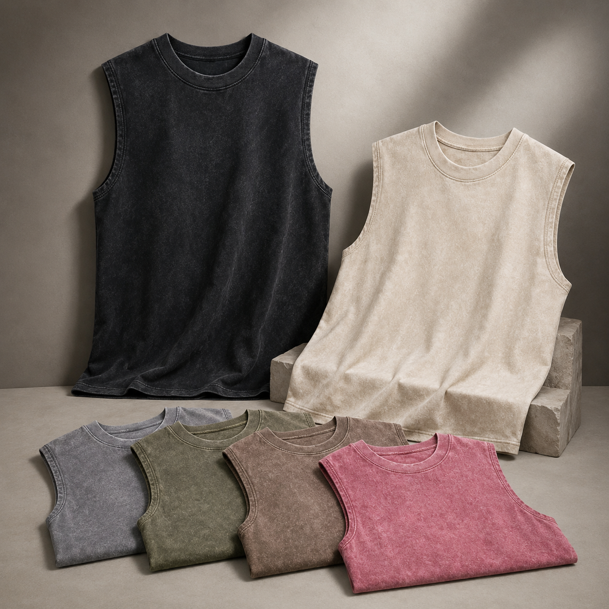 Camiseta sin mangas para hombre, de algodón 230G, con lavado ácido, estilo vintage, holgada, para verano, gimnasio, streetwear, playa