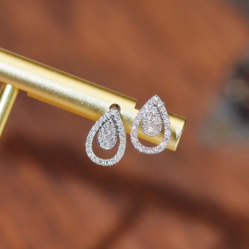 Huitan-pendientes de tuerca con forma de gota de agua para mujer, aretes exquisitos de circonia cúbica, accesorios llamativos, joyería