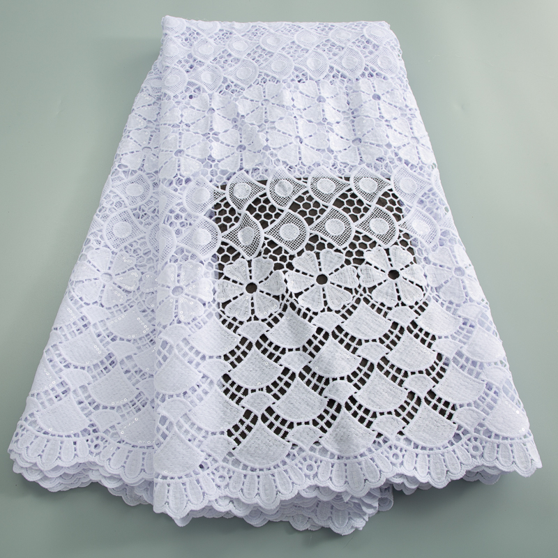 Tela de encaje africano para mujer, vestido de fiesta con lentejuelas de secuencia blanca, guipur nigeriano de cordón, alta calidad, 5 yardas, A3610, 2024