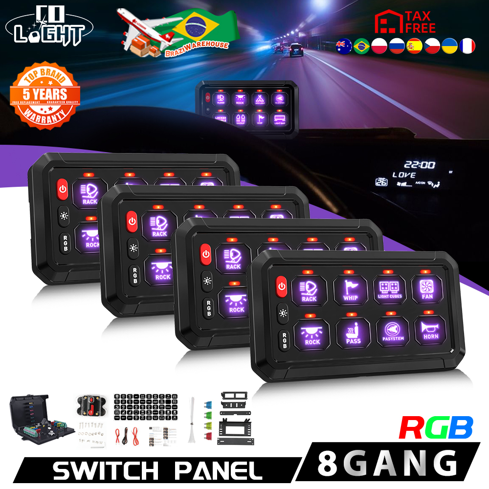 COLIGHT Panel de interruptor de 8 bandas LED Universal On Off Control delgado DC 12-24V sistema de alimentación sistema de relé electrónico para camión caravana