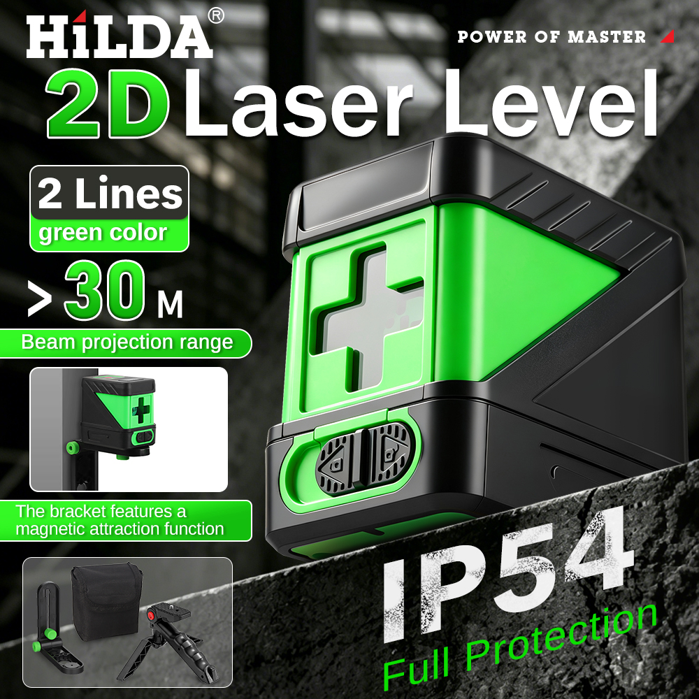 HILDA 2 Lines Cross Line Laser Level Green Beam Self Levelling Horizontal Vertical Mini Laser Level Measuring Instrument