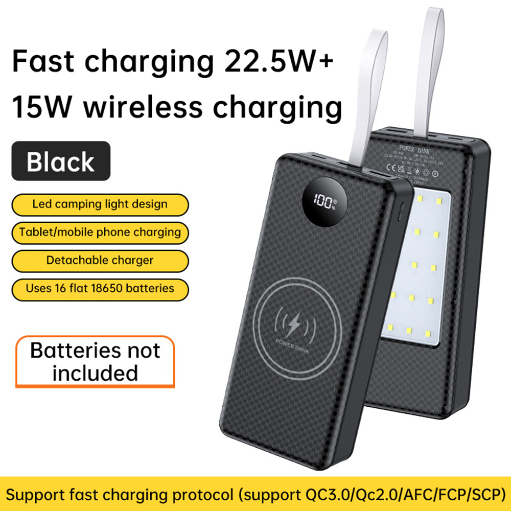Корпус для повербанка DIY на 16 аккумуляторов 18650, двойной USB Type-C, держатель для батарей, быстрая зарядка 22.5W + беспроводная зарядка 15W