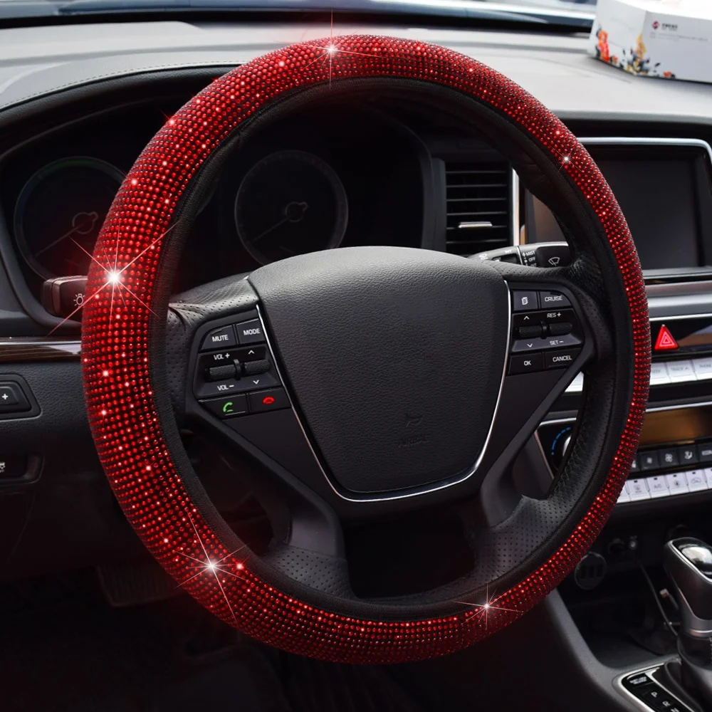 Coprivolante universale per auto SUV da 38 cm, traspirante, antiscivolo, con strass scintillanti, per donna e ragazza con diamanti di cristallo scintillanti