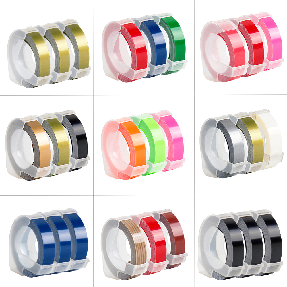 3 pièces Compatible Dymo 3D ruban d'étiquettes 9mm Dymo 3D ruban de gaufrage pour Dymo Motex E101 E202 machine à écrire manuelle 12965 1610 fabricant d'étiquettes