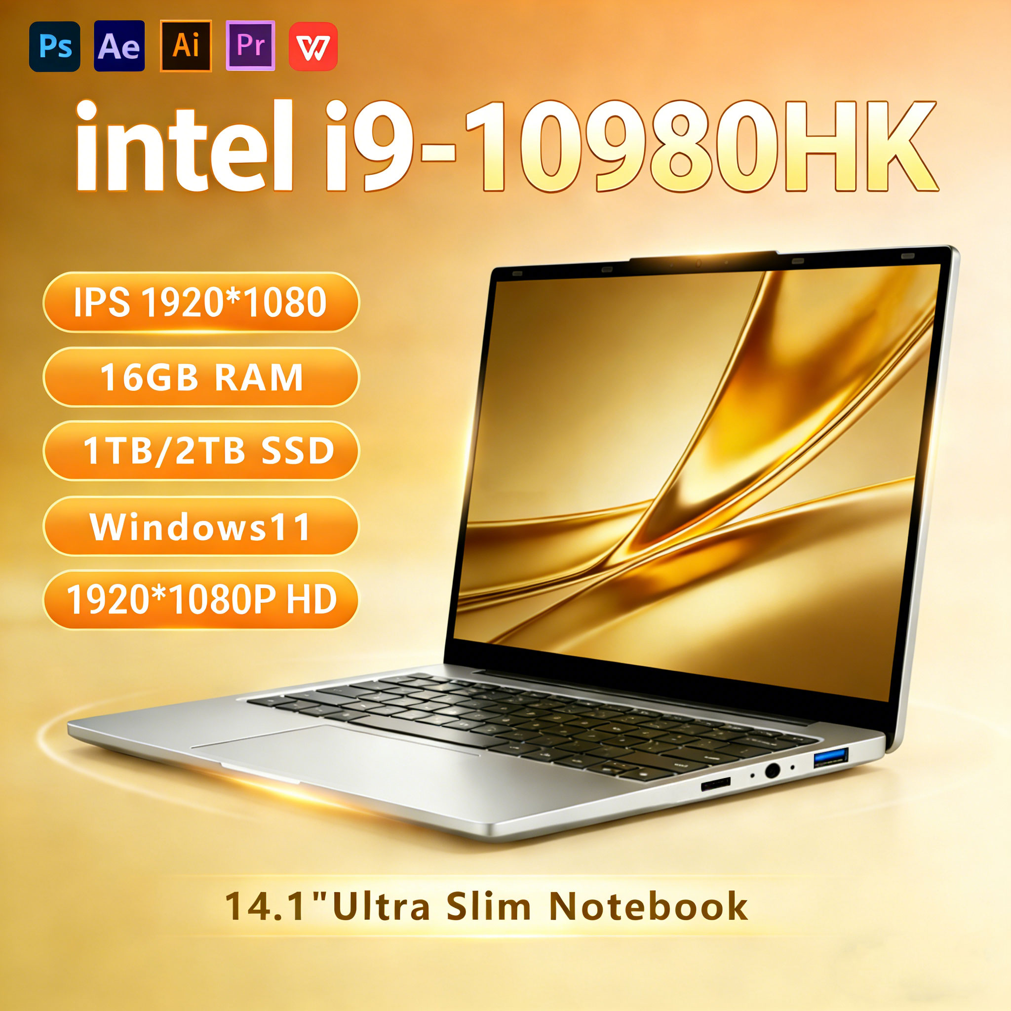 Nowy laptop gamingowy 14,1 cala z 2026 roku, Intel Core i9 10980HK, 16 GB DDR4, 1 TB SSD, Windows 11 Pro, WiFi 6, przenośny notebook PC