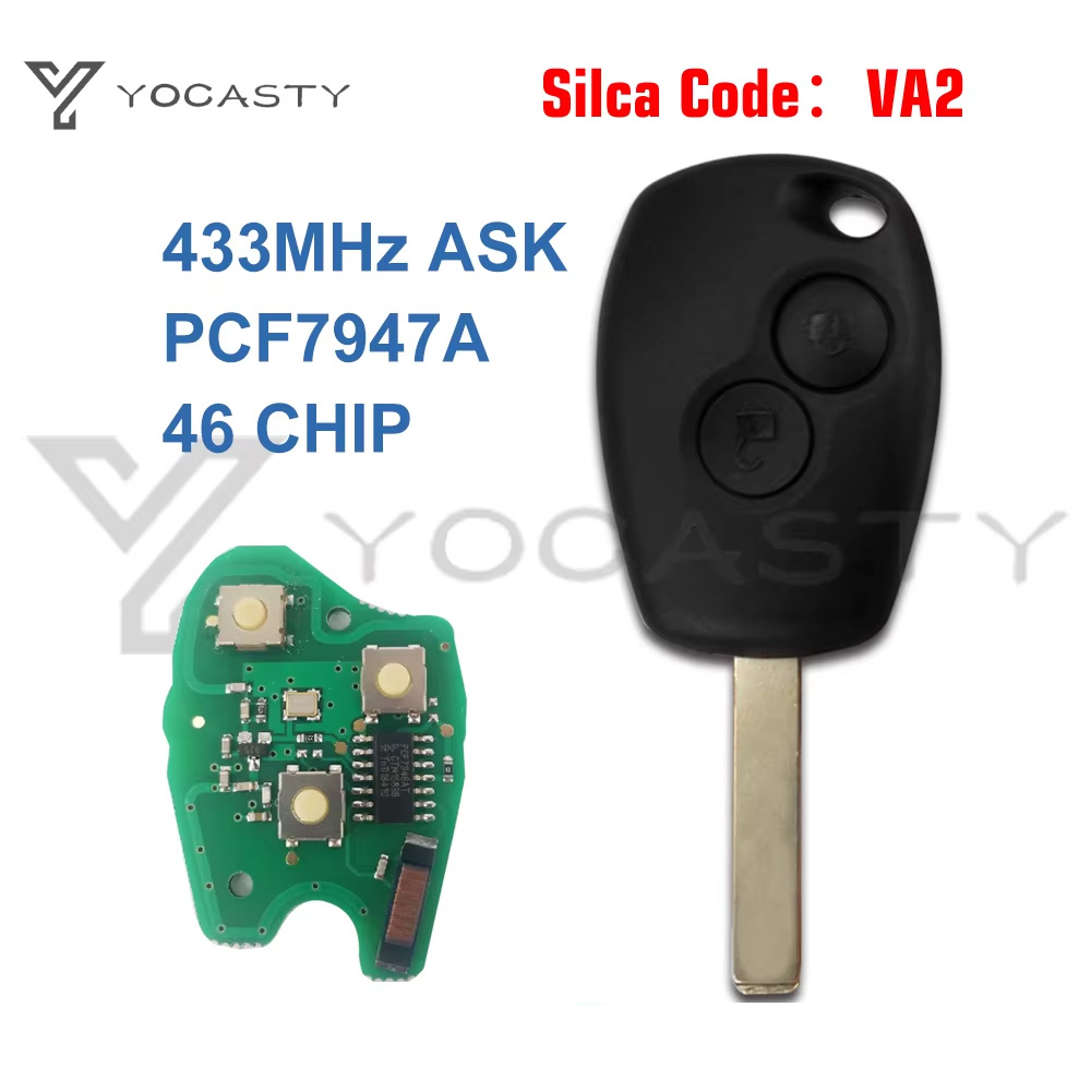 YOCASTY PCF7946A PCF7947A VA2 รีโมทกุญแจรถ Fob สําหรับ Renault Wind Clio Modus Kangoo Master Twingo 2004 2005 2006 2014 2015 2016