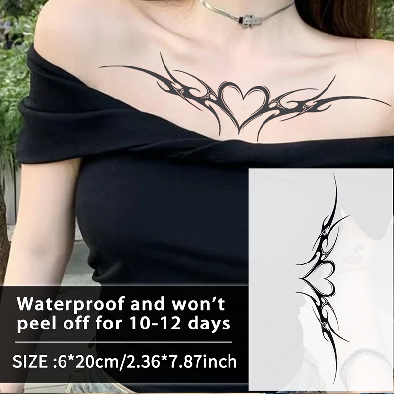 1 Stück Herz Succubus 1 Stück wasserdichte temporäre Tattoo-Aufkleber, langlebig, wasserdicht für ein bis zwei Wochen, für Arm, Bein.