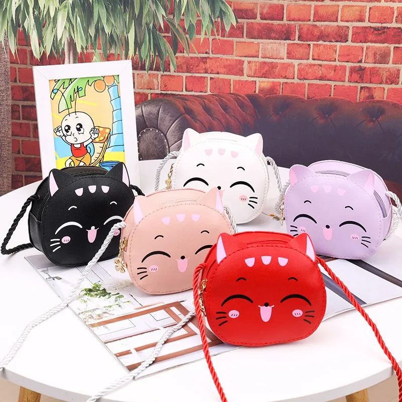 Bolso de mensajero de dibujos animados para niños, monederos y bolsos de monedas de moda, Mini bolso de hombro para niños y niñas, lindo gato, nuevo