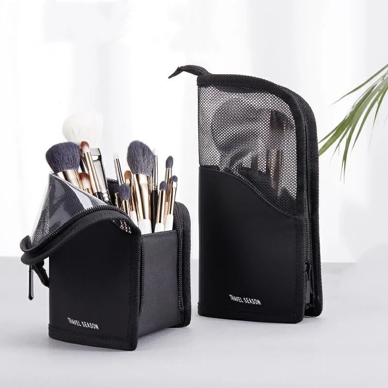 1 pc suporte saco de cosméticos para mulheres claro zíper saco de maquiagem viagem feminino escova de maquiagem titular organizador saco de higiene pessoal