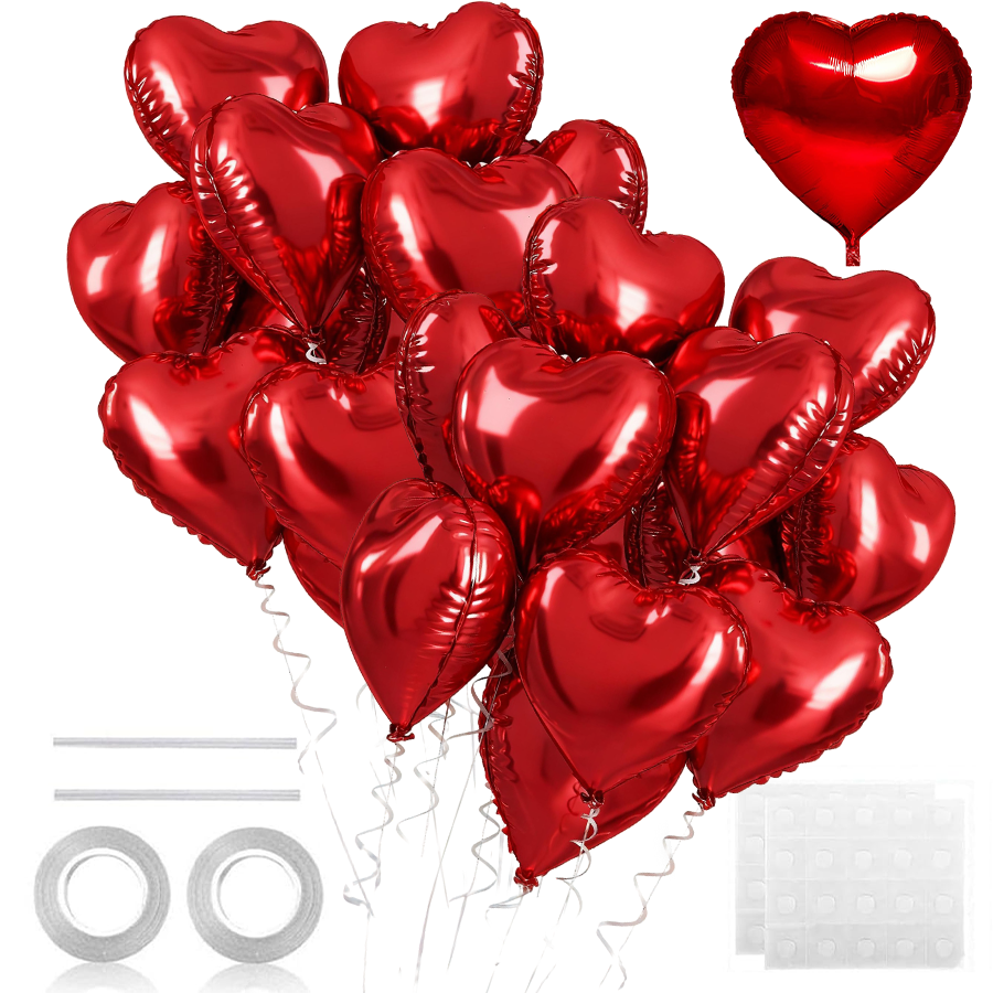 5-30 Uds. Globos grandes de aluminio rojo en forma de corazón de 18 pulgadas para decoración de compromiso de aniversario de ducha de boda del Día de San Valentín
