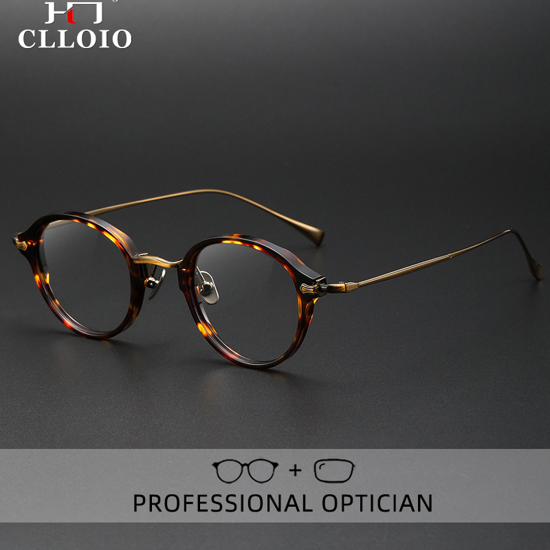CLLOIO ใหม่ Pure Titanium Anti Blue Ray แว่นตาอ่านหนังสือผู้ชาย Retro รอบสายตาสั้นแว่นตา Acetate กรอบแว่นตา