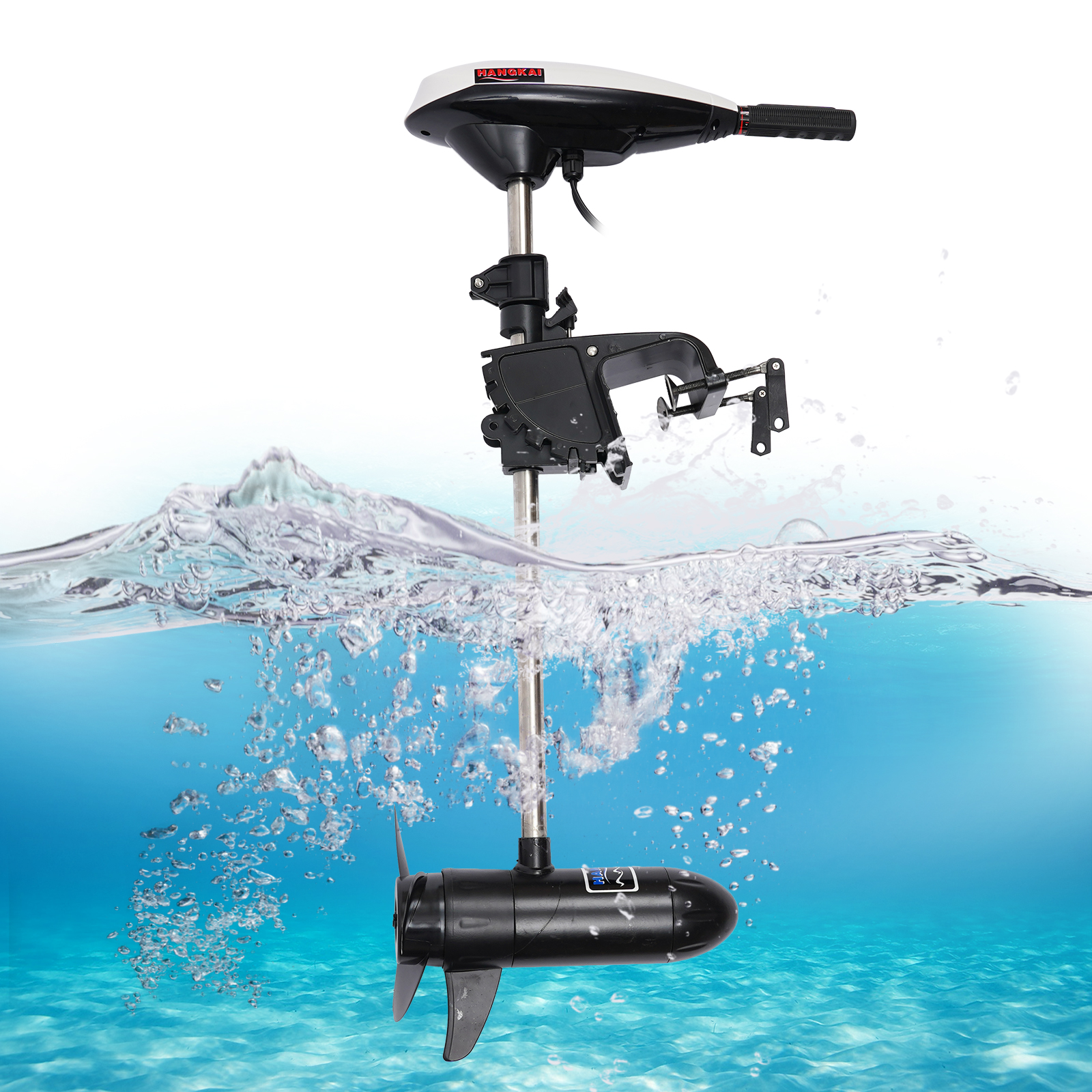 มอเตอร์เทอร์บอร์ดไฟฟ้า45LBS 12V 552W พร้อมแปรงปัดสำหรับเครื่องยนต์เรือตกปลาแบบเป่าลมที่จับยืดหดได้1300รอบต่อนาที