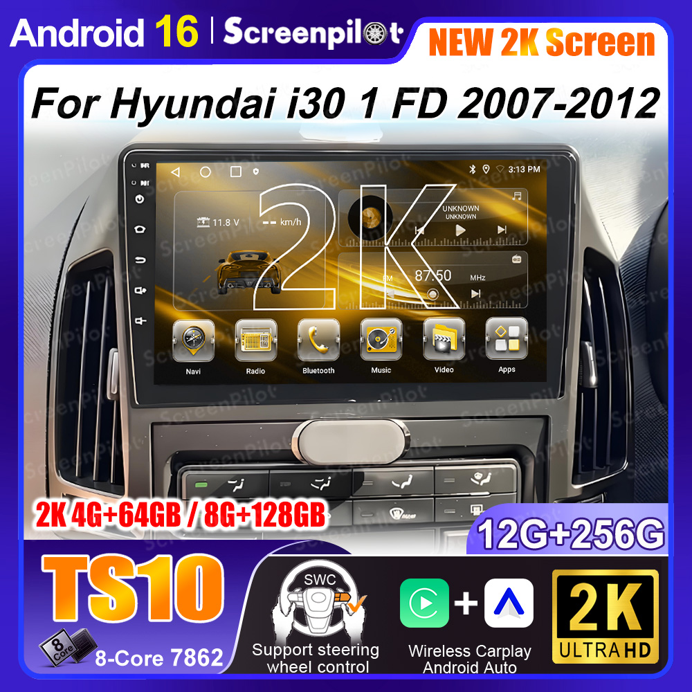 2K Android 16 Untuk Hyundai I30 1 Fd 2007-2012 Autoradio Stereo Multimedia Head Unit Mobil Pemutar Gps Navigasi Dvd 2K Carplay