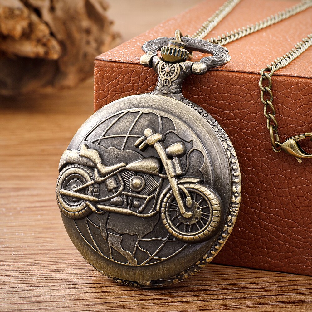 Relógio De Bolso De Quartzo Retro Para Homens Padrão De Carro De Motocicleta, Design De Motocicleta, Fob Pingente, Presentes De Corrente