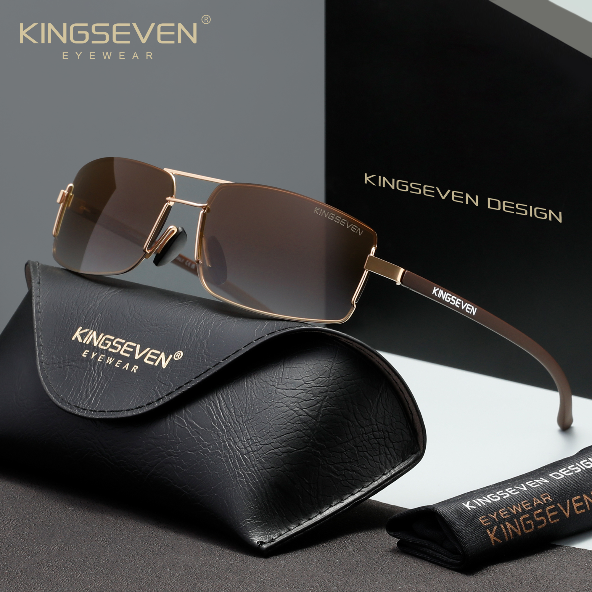 Óculos de Sol KINGSEVEN com Design Retangular UV400 para Homens e Mulheres, Óculos Casuais da Moda