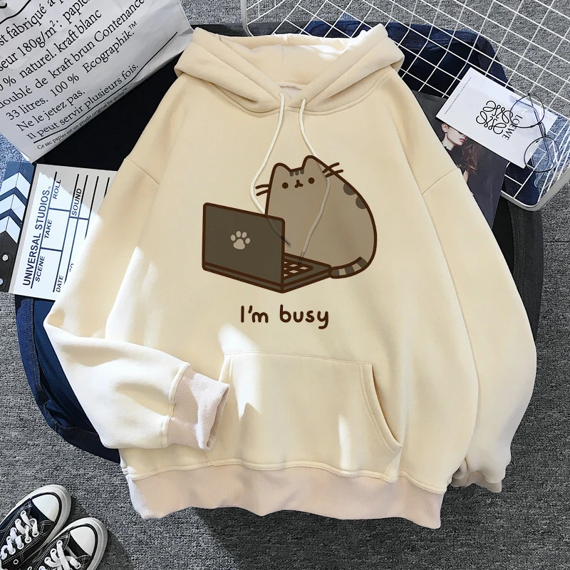 Sudadera con capucha divertida del gato para mujer, moda Kawaii coreana Harajuku, ropa de dibujos animados de los años 90, capucha de gran tamaño para niña 2020