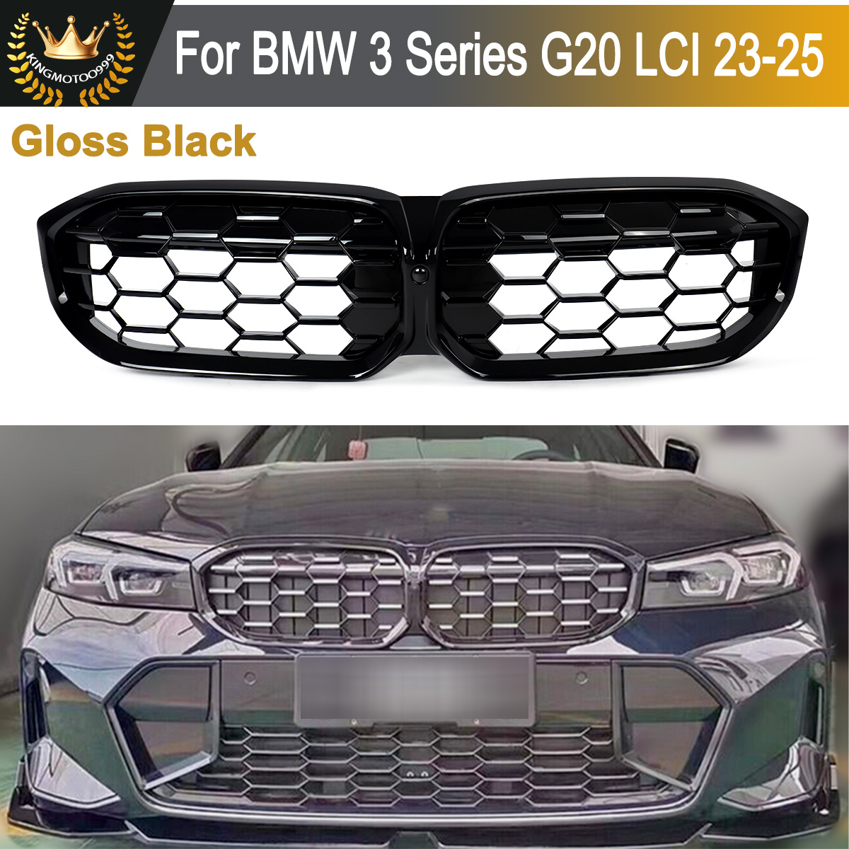 Kisi Depan Gaya Berlian Cocok untuk BMW 3 Seri G20 LCI 2023 2023 2024 Pemanggang Balap Sarang Lebah Hitam Kisi Jaring Saluran Masuk Udara