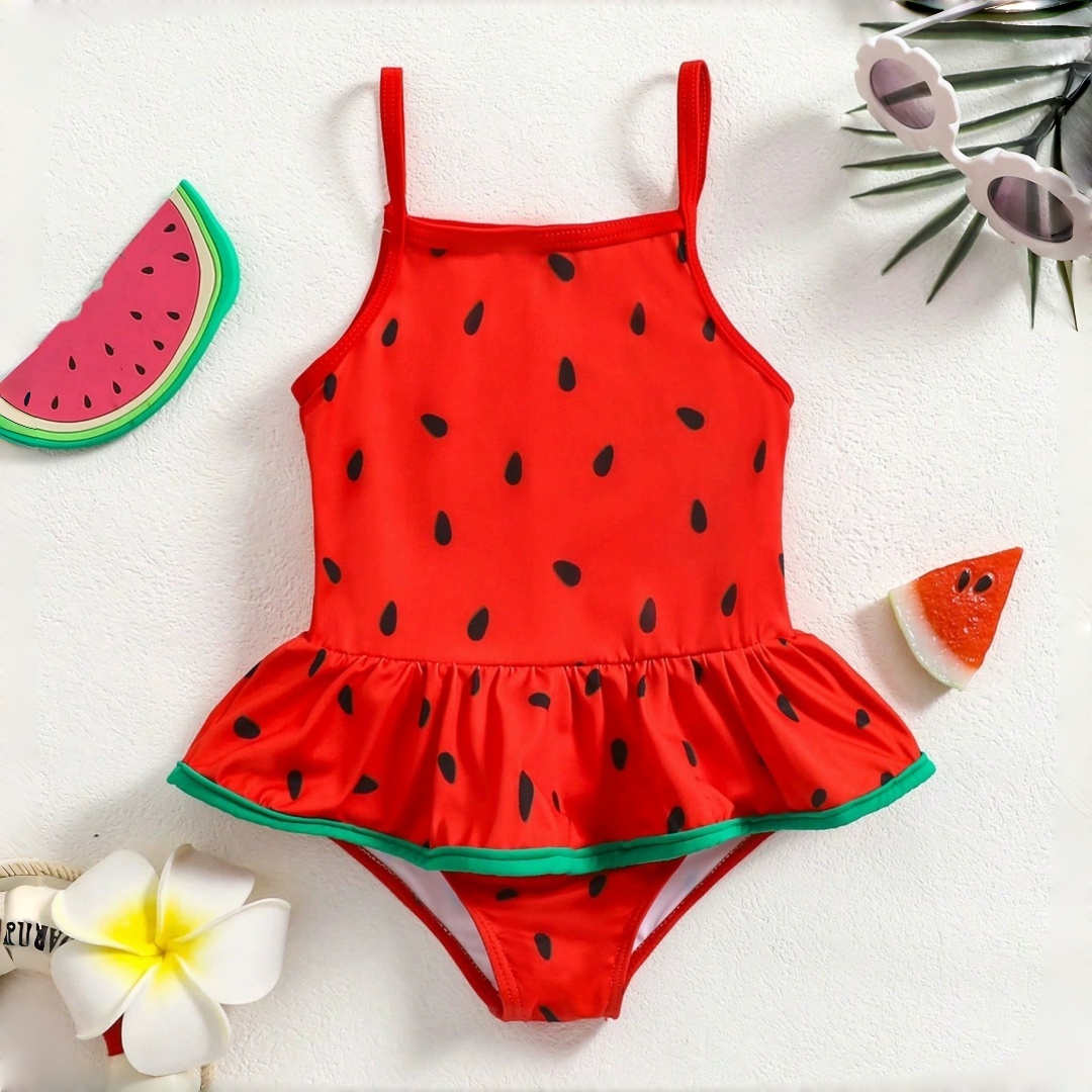 Traje de Baño de una Pieza para Niñas 2026, Lindo Diseño de Fresas, Alta Elasticidad, para Bebés de 4 a 7 Años
