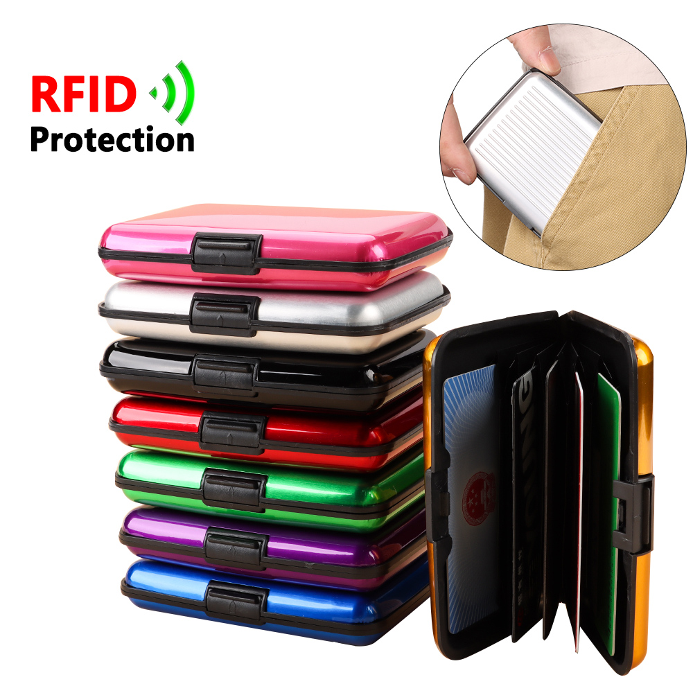 6 gniazdo kart RFID blokowanie etui na karty kredytowe mężczyźni kobiety moneta torebka aluminium Metal wodoodporny antykradzieżowy portfel etui na wizytówki