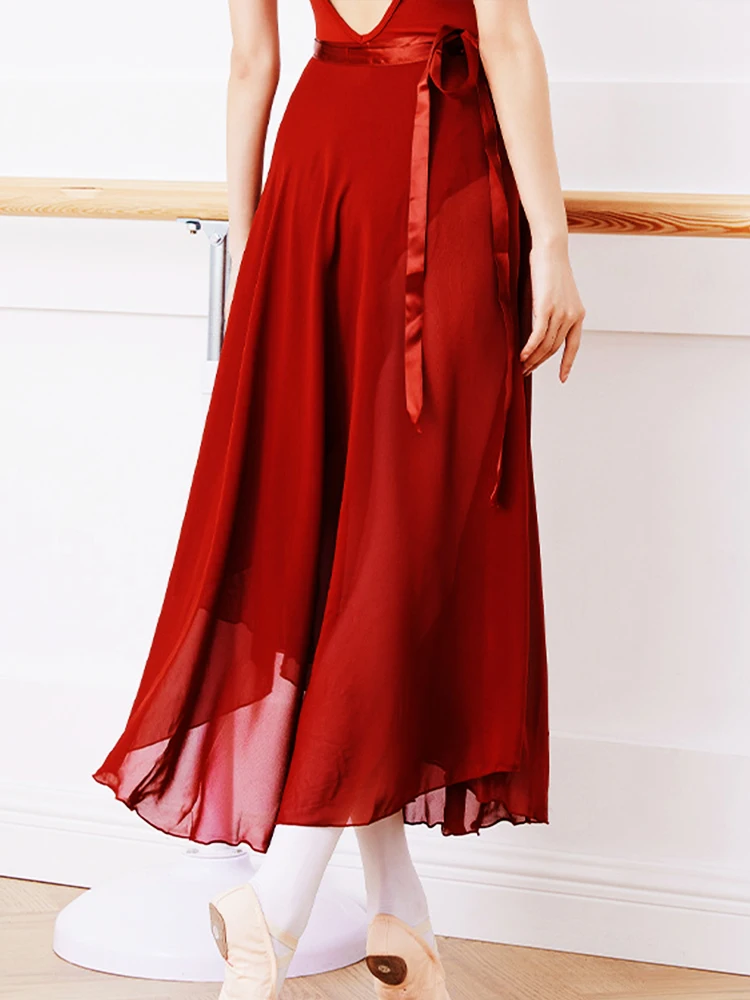 Gonne da danza classica per donne adulte Gonne lunghe da ballo in chiffon Abito da balletto morbido lirico Costumi di danza traslucidi bordeaux neri