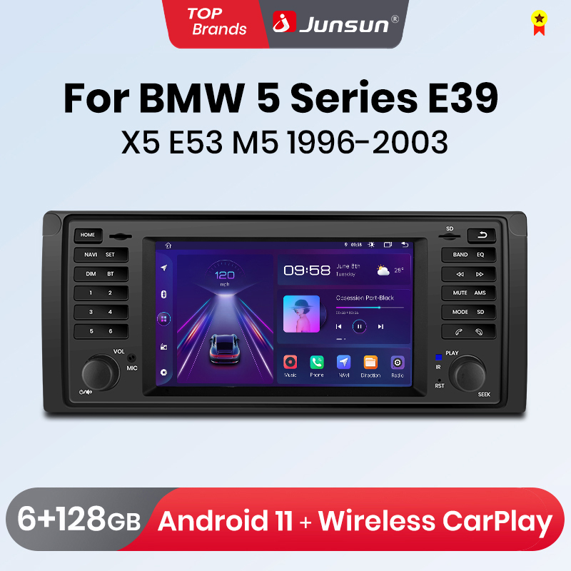 Автомобильный радиоприемник Junsun CarPlay Android для BMW 5 серии E39 X5 E53 M5 1996-2003, интеллектуальные системы, стерео, мультимедиа, Авторадио