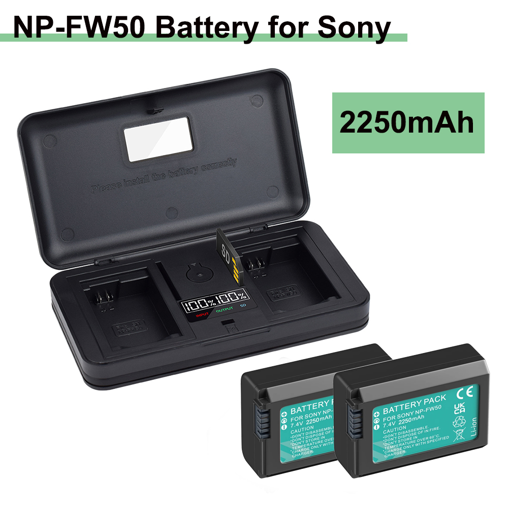 Аккумулятор NP-FW50 + зарядное устройство 2-в-1 с кейсом для Sony Alpha A6500 A6300 A6000 A5000 NEX-3 A7 A7RII A7SII A7S ZVE10 NPFW50