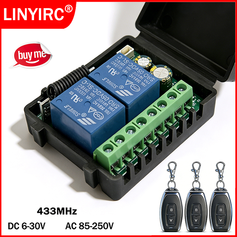 DC 9V 12V 24V AC 85-250V 2CH Релейный модуль-приемник EV1527, беспроводной пульт дистанционного управления 433 МГц для светодиодных ворот, вентилятора и двигателя.