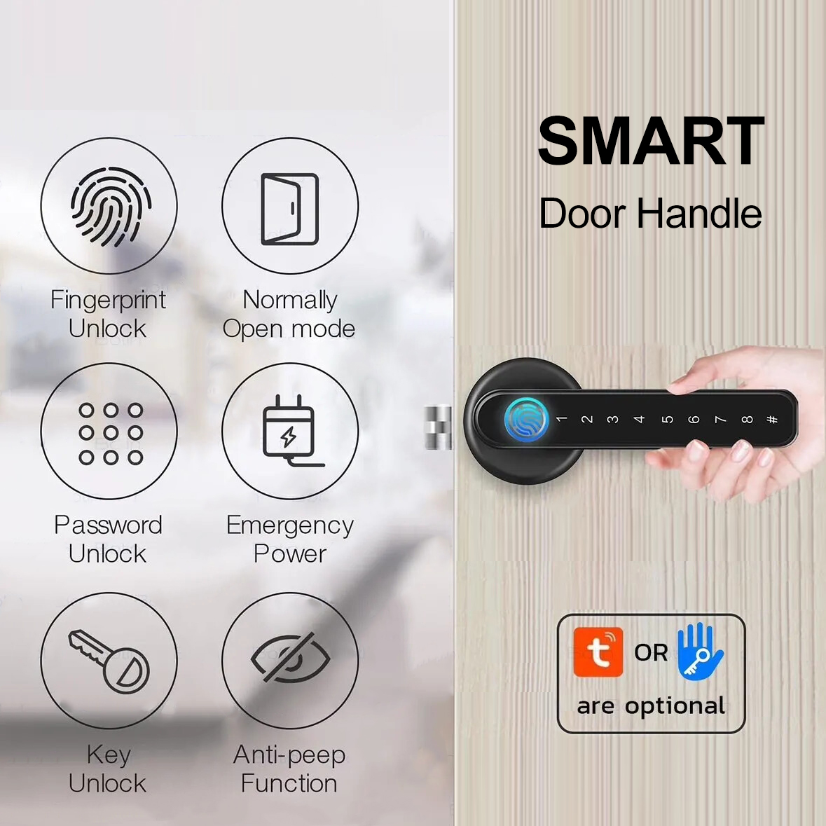 Tuya Bluetooth Smart Fingerprint Door Lock With Password Mechanical Key Unlocking For Wooden Door Single Handle Smartlife