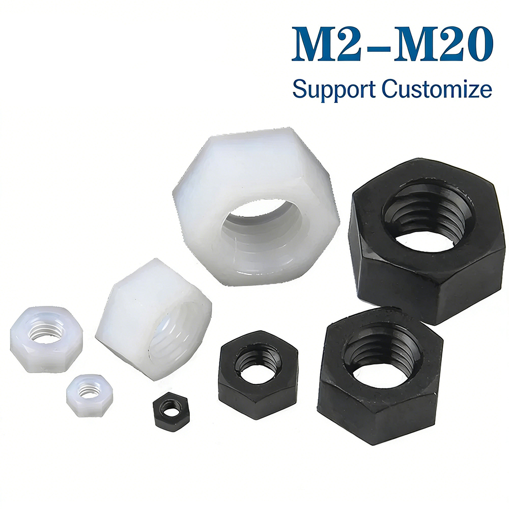 5-50Pcs M2 M2.5 M3 M4 M5 M6 M8 M10 M12 M14 M16 M18 M20 Black or White Plastic Nylon Hex Hexagon Nut Support Customize