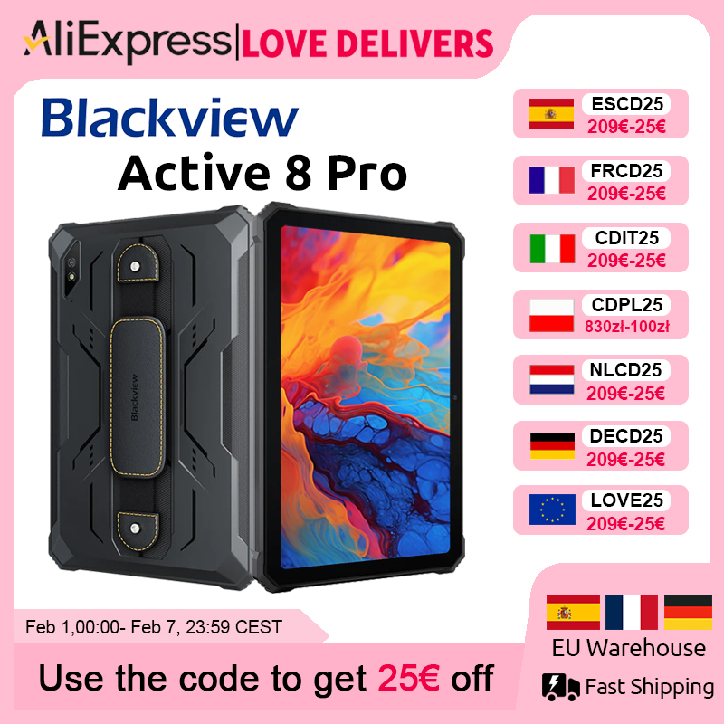 Blackview Active 8 Pro Tablets Robustos Android 15 10,36" 2.4K Display Helio G99 16GB 256GB Tablet PC 22000mAh