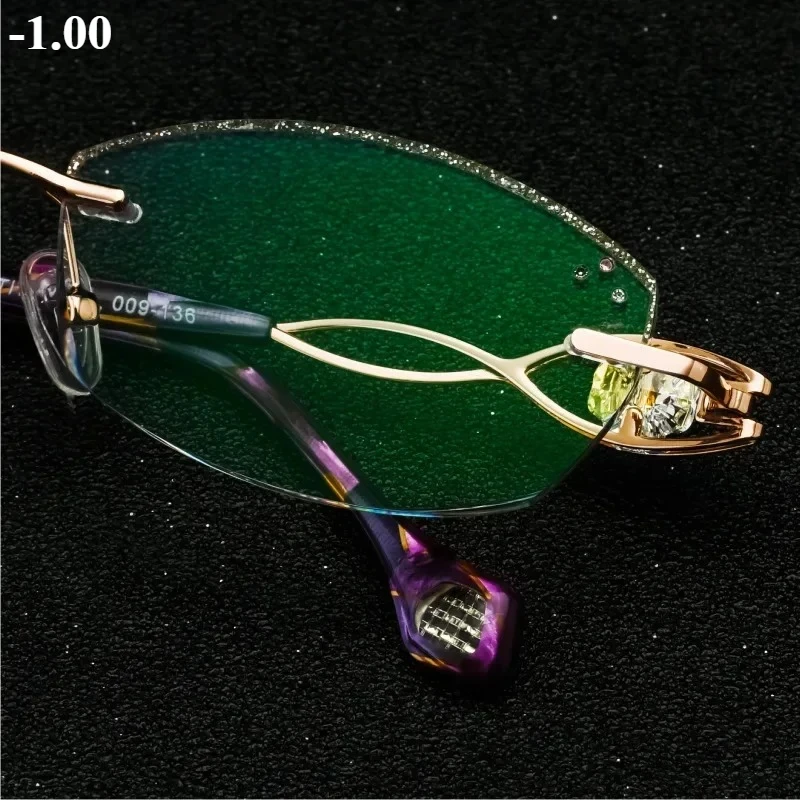 -75-100-125-150-175-200-225-250-275 ผู้หญิงเพชรไทเทเนียม Rimless กรอบแว่นตาที่กําหนดเองแว่นตา Coustomidze