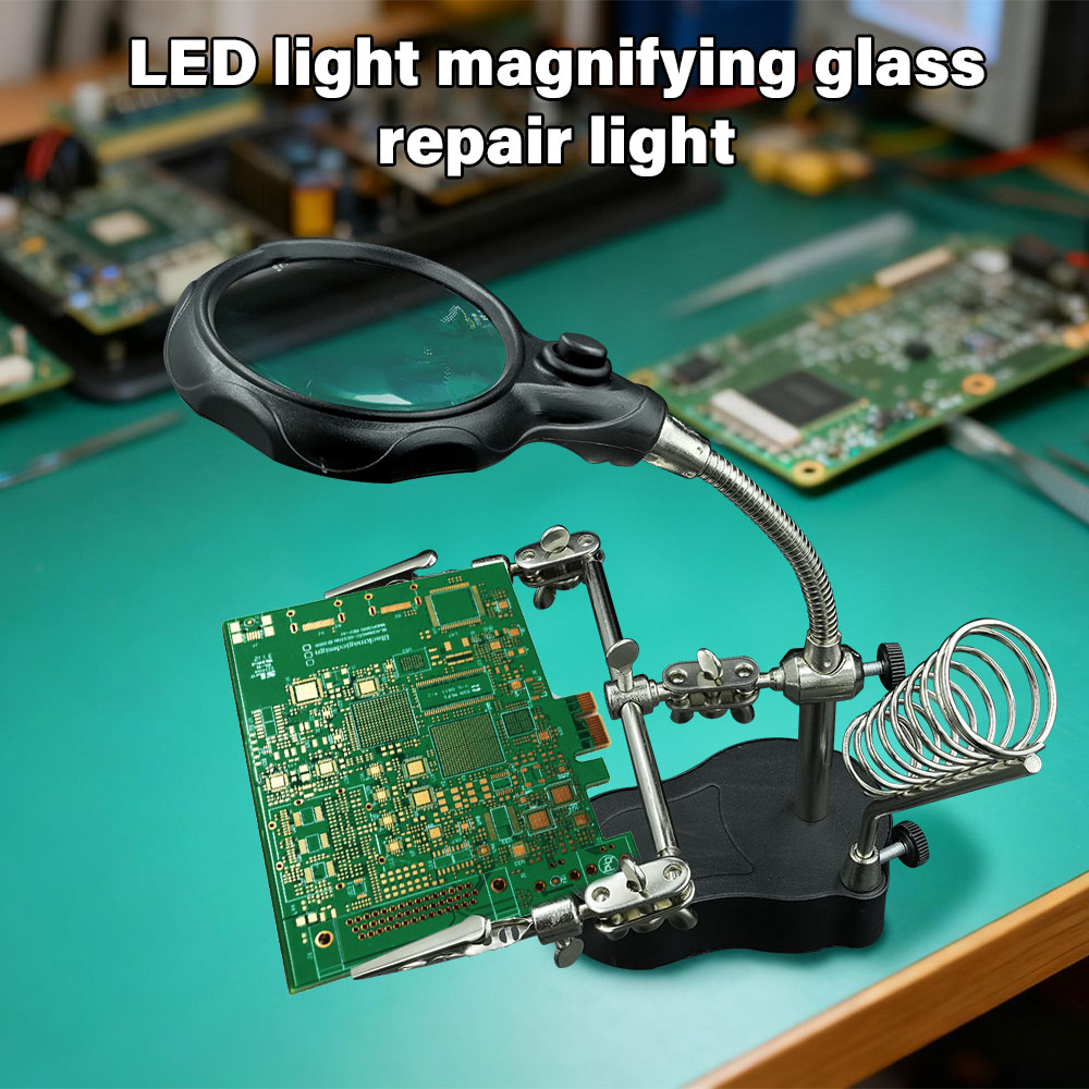 溶接拡大鏡 LEDライト補助クリップ ルーペ 拡大鏡 3in1 ハンドはんだ付け はんだごてスタンドホルダー ステーション