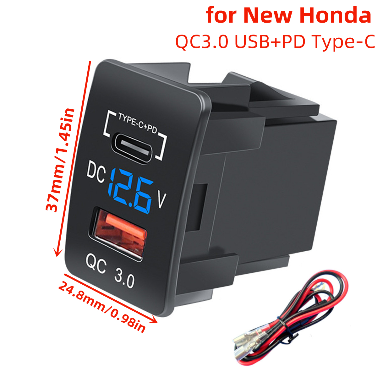 25x37mm QC3.0 USB PD Type-C Autolader Socket Snel Opladen voor Nieuwe Honda Accord Civic City Fit HR-V CR-V Odyssey