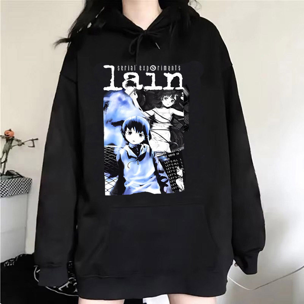เสื้อฮู้ดลาย Serial Experiments Lain สไตล์ฮาราจูกุ ดีไซน์อนิเมะ สำหรับผู้หญิง เสื้อสตรีทแวร์ Y2K ผ้าเนื้อนุ่ม ทันสมัย