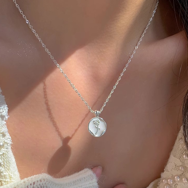 VENTFILLE – collier Rose à géométrie circulaire en argent 925, glaçure goutte, bijoux doux coréens, cadeau d'anniversaire, vente en gros