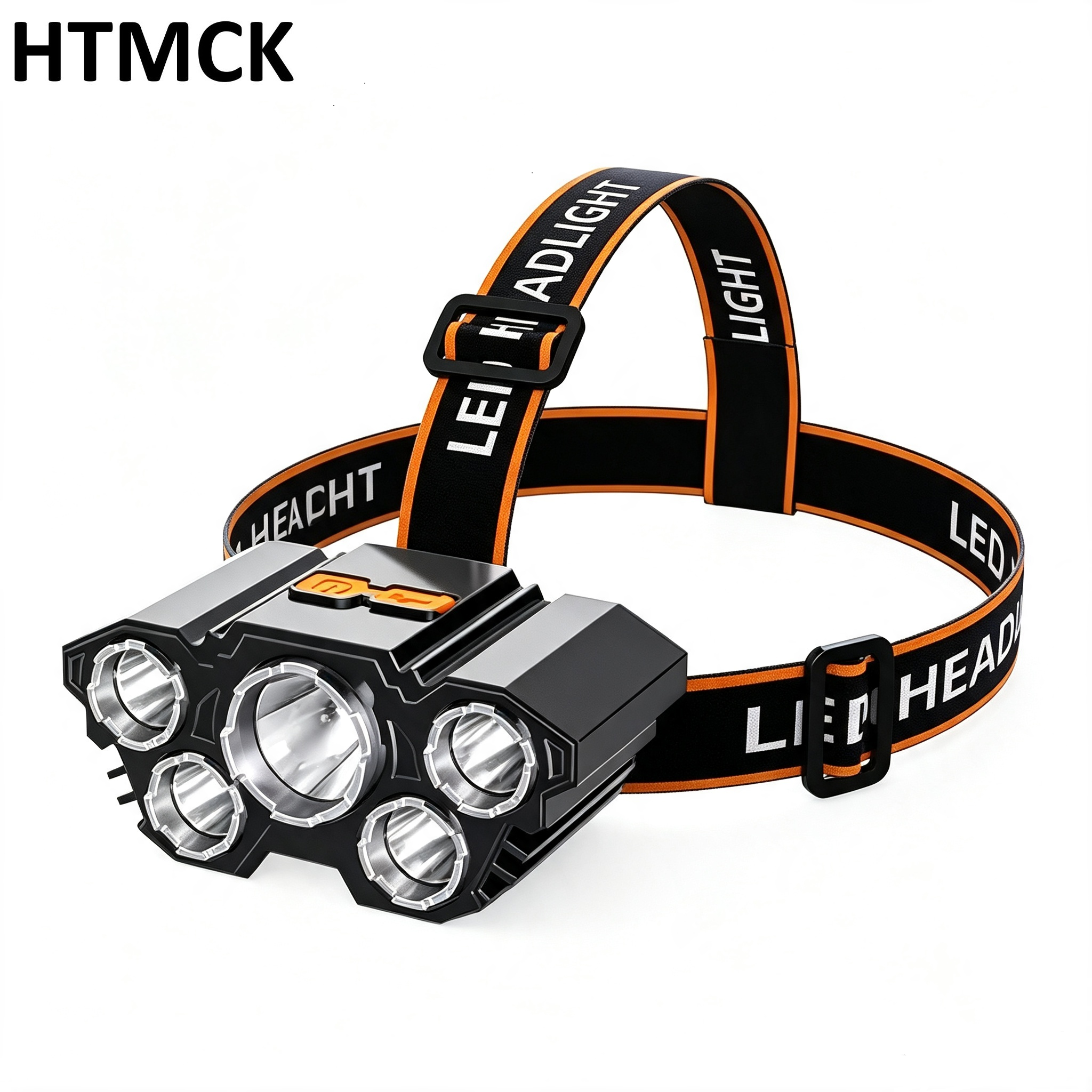 HTMCK ไฟตกปลา LED ห้าหัว USB แบบชาร์จไฟได้ ไฟฉายติดศีรษะสว่างเป็นพิเศษ ไฟฉายติดศีรษะกลางแจ้ง กันน้ำ แสงแรง