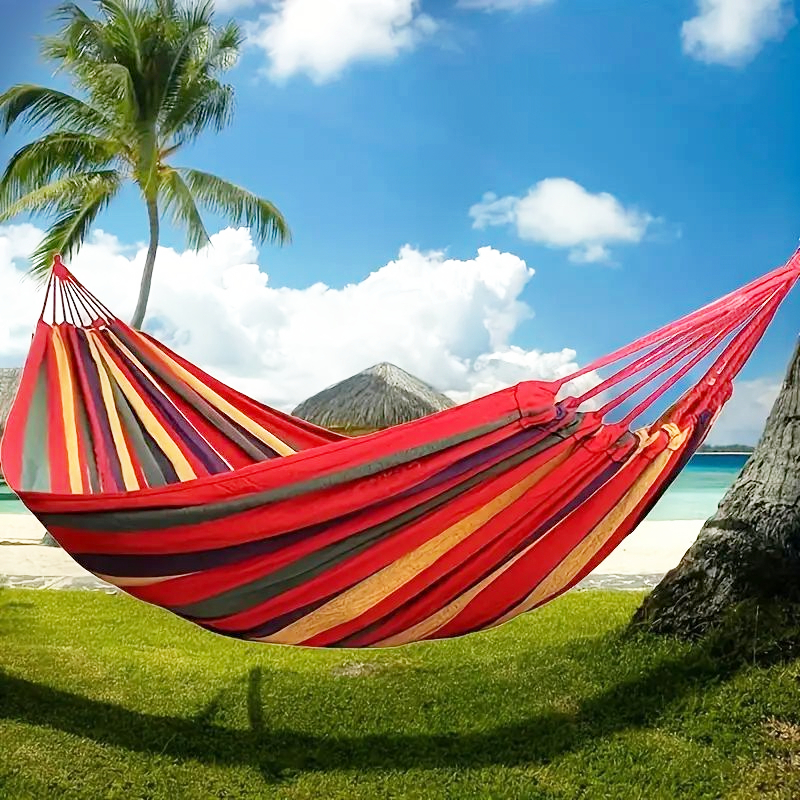 Hamac de camping en toile épaisse, filet de balançoire d'extérieur, anti-renversement, rayé, portable